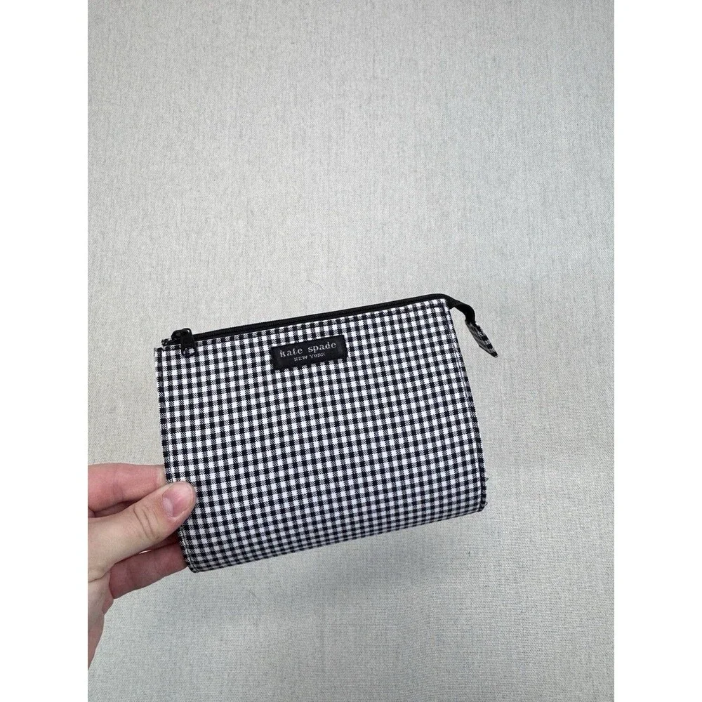 Kate Spade New York Gold Black Tote Bag & Gingham Zip Pouch Bow Canvas Large